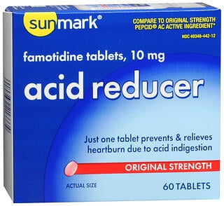 Sunmark Original Strength Famotidine Acid Reducer Tablets, 10 mg, 60 Count