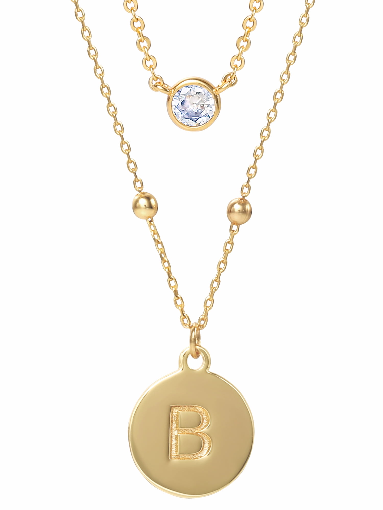 Believe by Brilliance Women's 14kt Gold Flash Plated Layered Cubic Zirconia and Initial B Necklace Set