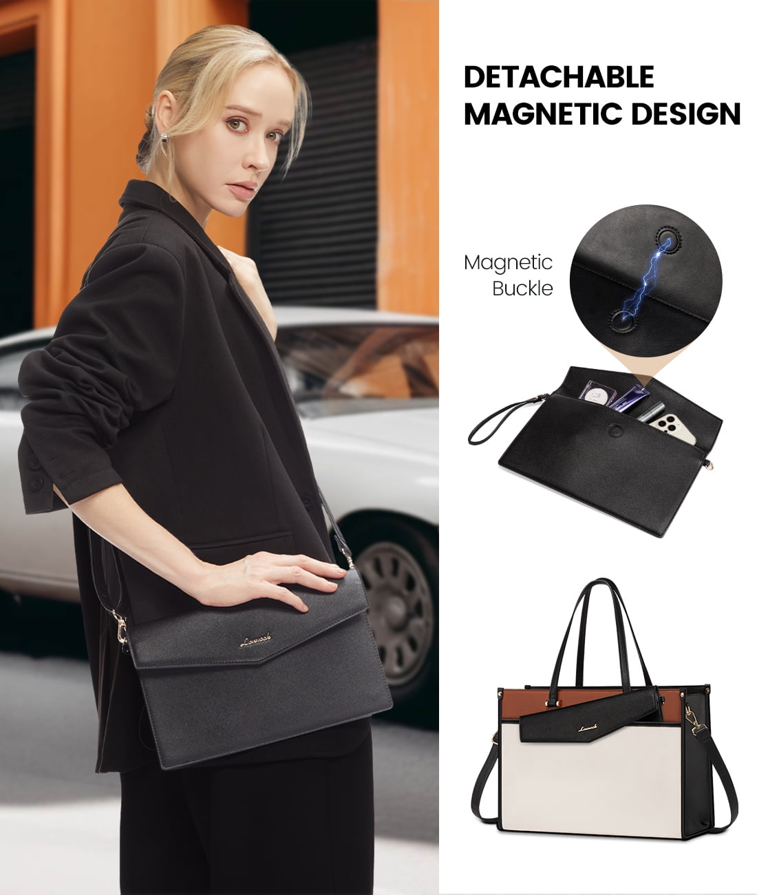 Lovevook Laptop Tote Bag for Women,PU Leather Teacher Nurse Office Ladies Work Bag,Classy Anti-Thief Women Handbags Shoulder Bags-Large