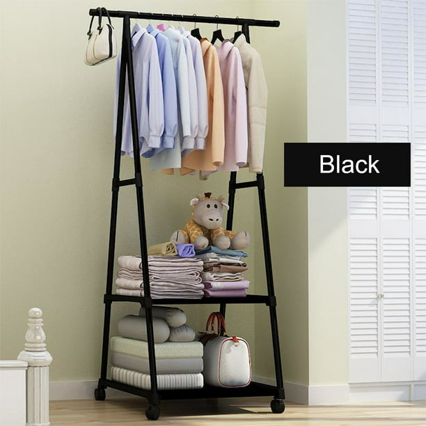 Stainless Steel Clothes Rack On Wheels Rolling Garment Rack With 2 Tier