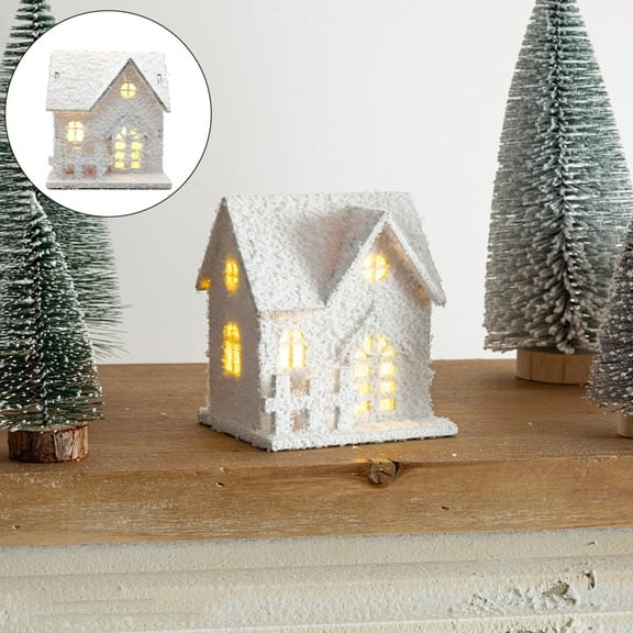 LED Christmas Village Houses Wooden Snow Covered House Decor with Lights for Holiday Tabletop Mantle Winter Wonderland Display