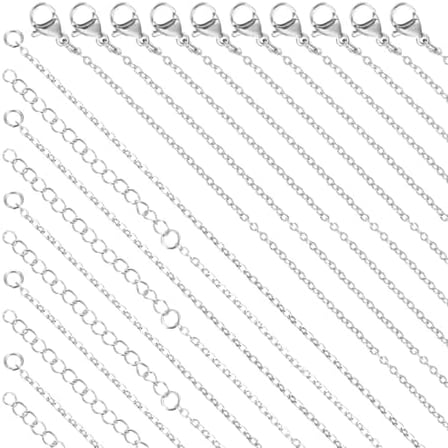 20 Pack Necklace Chains Bulk, Stainless Steel Necklace Chains, Silver Thin Chain for Jewelry Making (18 Inches   20 Inches)$$Art & Craft