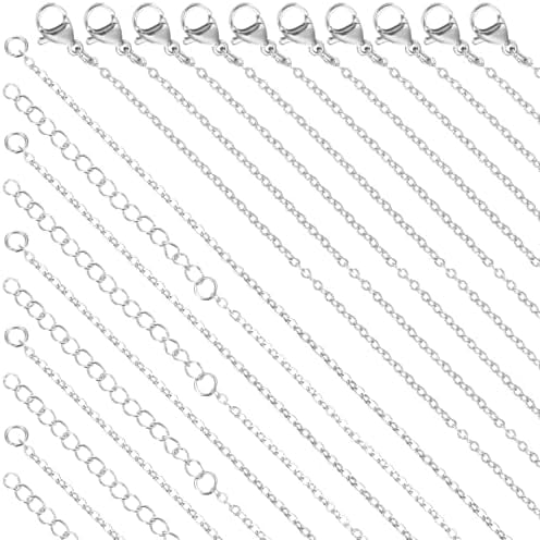 20 Pack Necklace Chains Bulk, Stainless Steel Necklace Chains, Silver Thin Chain for Jewelry Making (18 Inches   20 Inches)$$Art & Craft