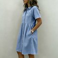 thumbnail image 4 of Womens Gingham Shirt Dress Collared Short Sleeve Relaxed Fit Casual Summer Dresses Comfy Everyday Midi Shirt Dresses Blue L, 4 of 5
