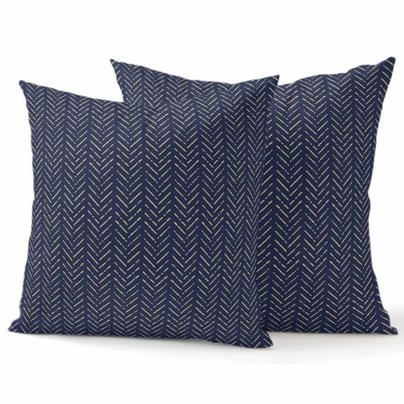 Decorative Throw Pillow Covers 16x16 Inch Set of 2 Navy Blue Stripes Home Decor Pillow Cases for Couch, Modern Art Lines Cushion Case for Living Room Bedroom Bed Car Chair