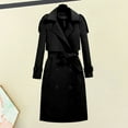 thumbnail image 4 of comerut Women Coat Autumn Winter Belted Turn-down Collar Elegant Solid Color Dual Pocket Long Sleeves Thick Warm Mid-long Office Ladies Female Jacket Outwear, 4 of 8