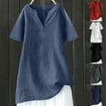 thumbnail image 1 of Top de tallas grandes,Blusa informal de verano para mujer, con cuello en V, manga corta, mezcla de algodón y lino, ideal para el hogar, sopatenor, 1 of 8