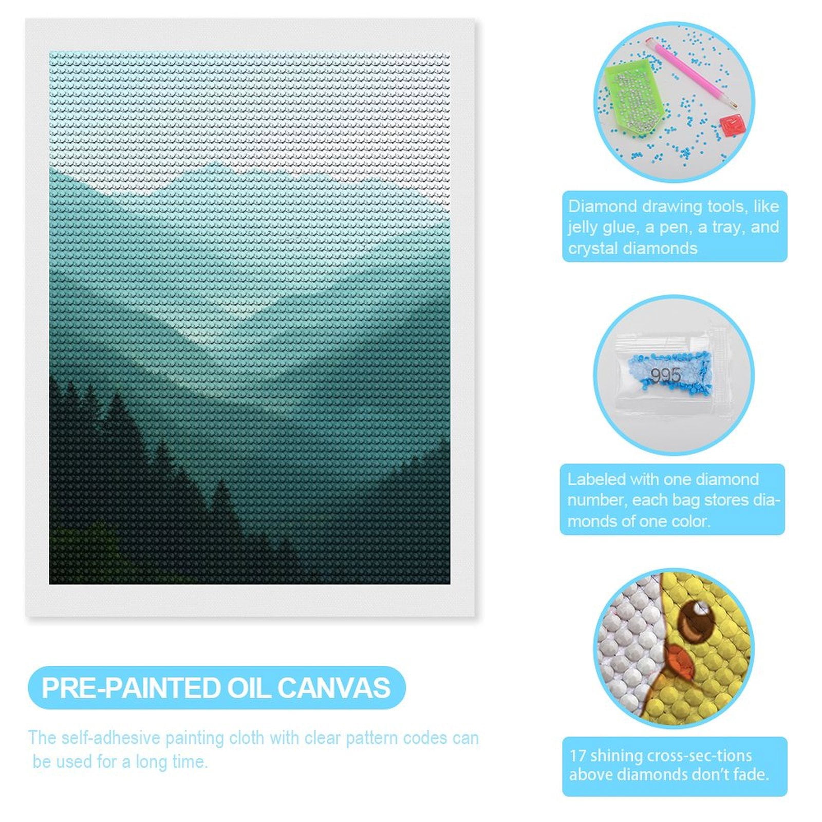 Diamond Art Kits for Adults, Mist Covered Mountain Peaks 5D Diamond Painting Kits for Adults Beginners, DIY Full Drill Diamond Painting, Gem Art and Crafts 12x16