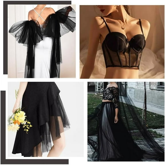Corset Mesh Fabric 60" by 5 Yards Nylon Non Stretch Net Fabric Black Breathable Mesh for Transparent Corset Base Couture Dress Wedding Prom Gown Sewing Crafts