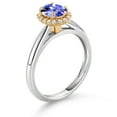 thumbnail image 3 of Gem Stone King 925 Sterling Silver and 10k Yellow Gold Blue Tanzanite and White Lab Grown Diamond Halo Engagement Ring for Women (0.88 Cttw, Gemstone December Birthstone, Oval 7X5MM, Size 9), 3 of 4