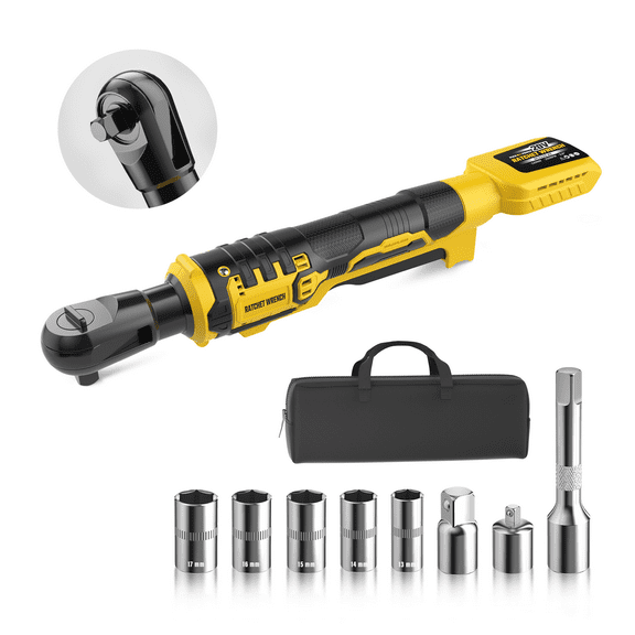 3/8-inch Cordless Electric Ratchet Wrench Set, 88 Ft-Lbs (120N.m) Max Torque, 500 RPM, Variable Speed, Compatible with DEWALT 20V MAX Battery (Tool Only)