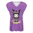 thumbnail image 4 of Kuromi And My Melody Womens Summer Tops Ruffle Short Sleeve Tunic Tops V Neck Loose Fit Flowy T-Shirts, 4 of 7