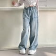 thumbnail image 4 of TOWED22 Girls Casual Straight Leg Jeans Denim Pants with Pockets Relaxed Fit Elastic Waist Blue,5-6 Y, 4 of 4