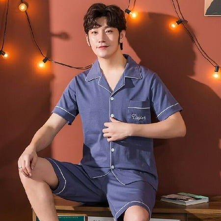 

PIKADINGNIS Men Pyjamas Set 3XL 4XL 5XL Short Sleeve Casual Home Wear Spring Summer Button Cotton Father Pajama Sets Leisure Sleepwear Set