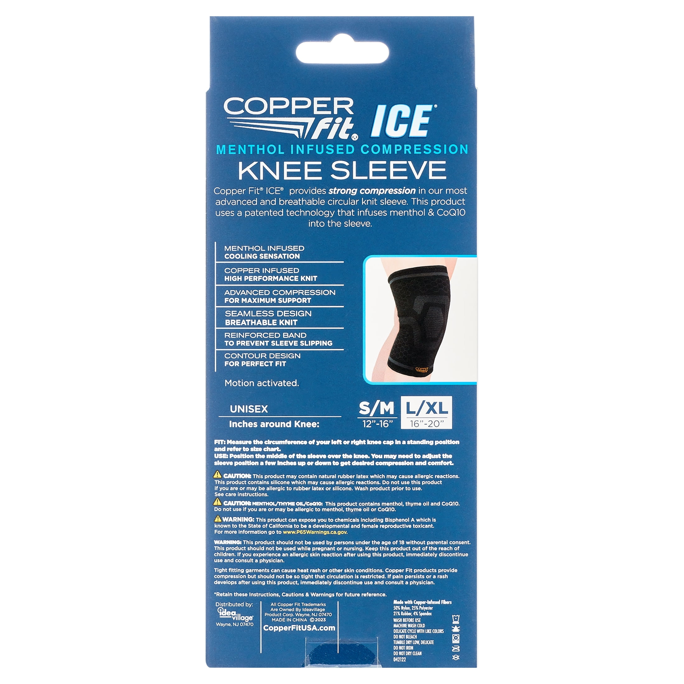 Copper Fit Ice Knee Compression Sleeve Infused with Menthol and CoQ10 L/XL  Black - General Maintenance & Diagnostics Ltd