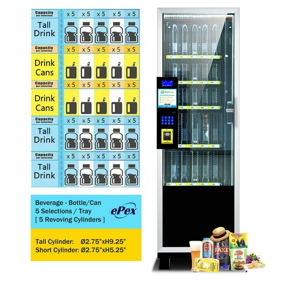 EPEX R525 Compact Slim Cashless Refrigerated Beverage Vending Machine with Nayax VPOS Touch Card Reader