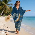 thumbnail image 5 of Xixirimido Crane Clouds Blue Print Womens Kaftan Dresses Long Caftans Plus Size Batwing Sleeve Swimsuit Coverup V Neck Summer Beach Dress, 5 of 7