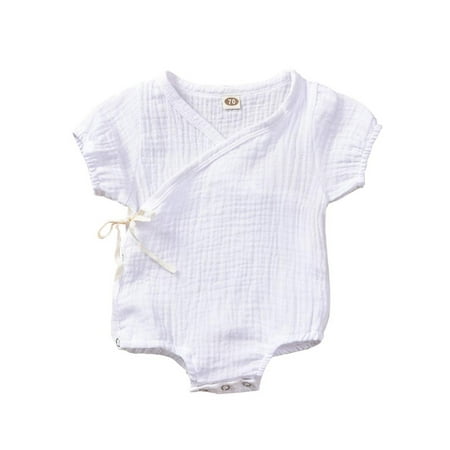 

Meihuid Baby Boy Girl Romper Bodysuit Pajamas One Side Tie-up Snap One-piece Jumpsuit
