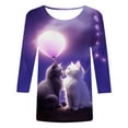 thumbnail image 4 of Zylarhe Womens T Shirts Women's Casual Cat Print T-Shirt Valentine's Day Themed Round Neck 3/4 Sleeve Soft Comfortable Fashion Top, 4 of 4