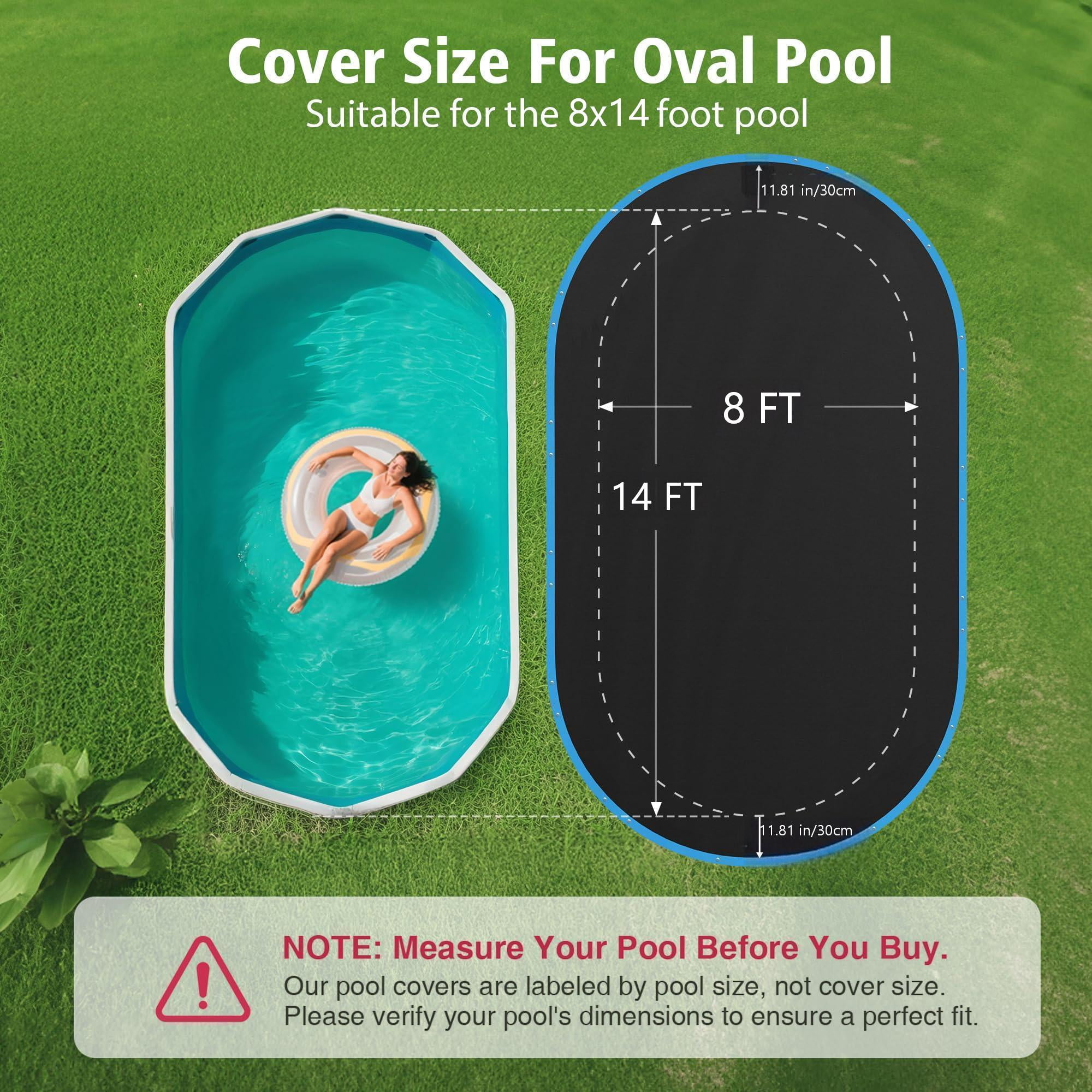 Seralis 8x14ft Oval Above Ground Pool Cover Waterproof Dustproof with Winch and Cable Black