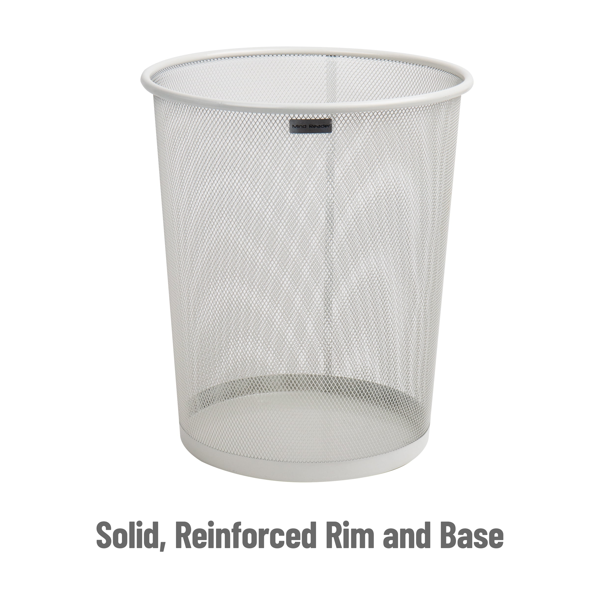 Mind Reader Mesh Trash Can, 16.65L (4.4 gal), Waste Paper Basket, Round, Office, Metal, White