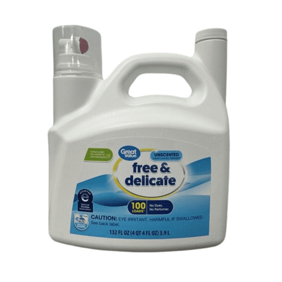 Great Value Free & Delicate Liquid Laundry Detergent, Unscented, 132 fl oz
