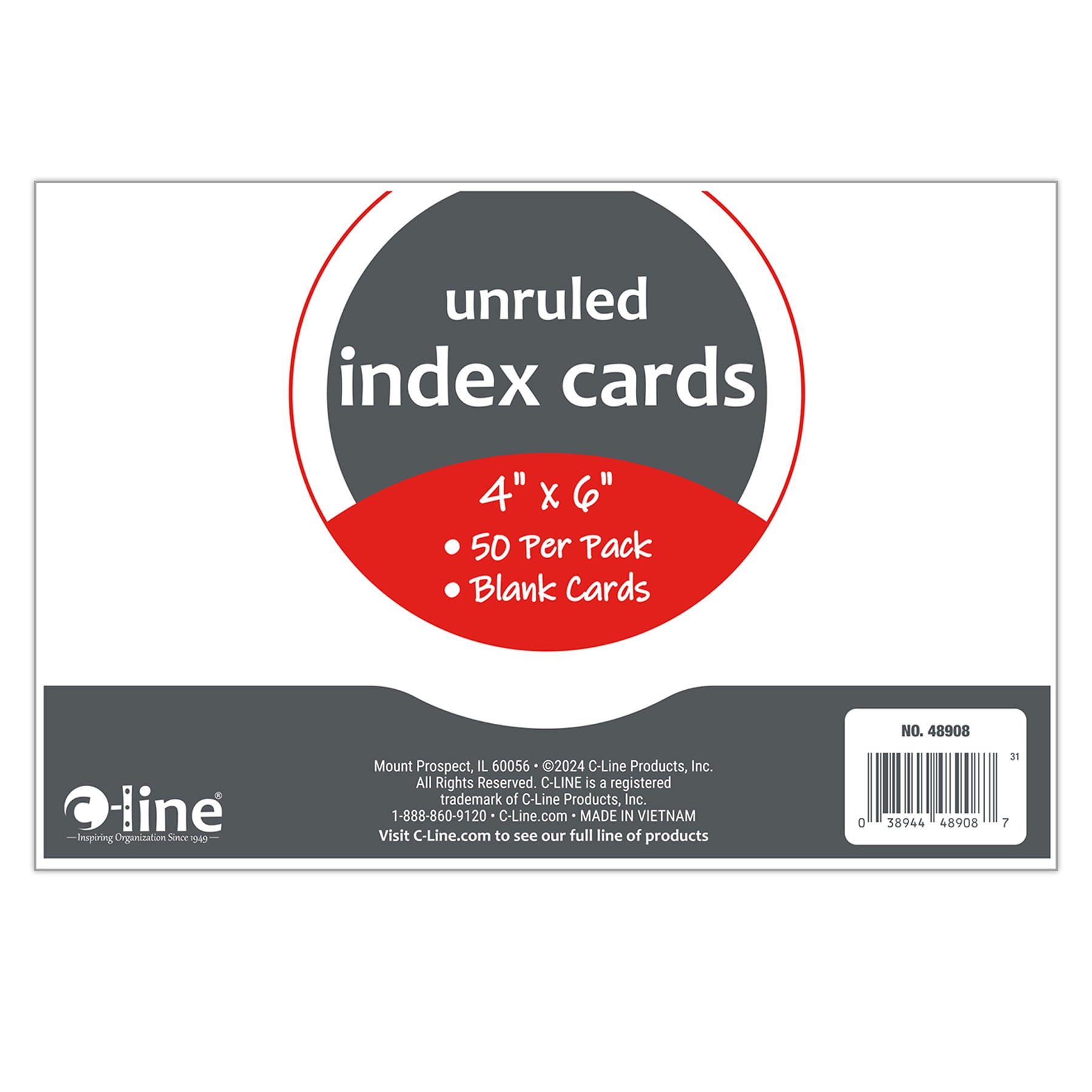C-Line Index Cards, 4" x 6", White, Unruled, 50 Per Pack, 10 Packs