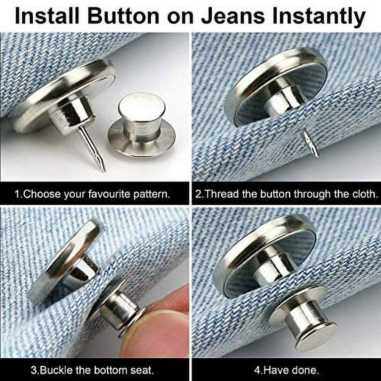 Jeans Button Replacement 100 Sets , No-Sew Removable Metal Buttons
