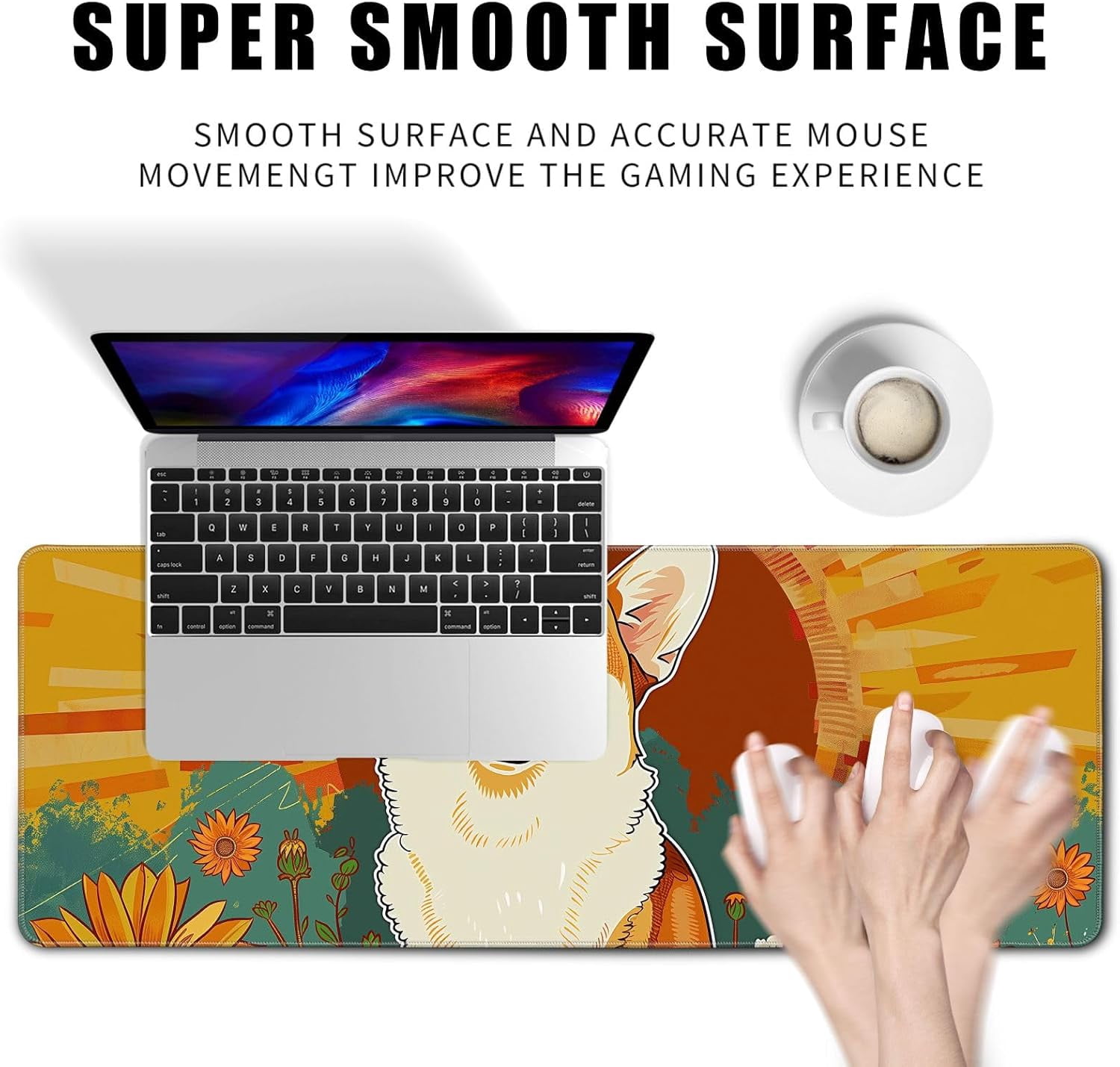 Cute Dog Mouse Desk Pad Kawaii Yellow Desk Mat Desk Decor Large Gaming Mouse Pad Desk Mousepad Computer Office Keyboard Laptop Big Corgi Mouse Pad Xl(31.5x11.8 In)-With Non-Slip Base Stitched Eges