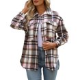 thumbnail image 2 of Black and Friday Clothing Sales Idoravan Plaid Shirts for Women Winter Jacket Clearance Fashion Women Plaid Printing Cardigan Button Coat Blouse Outwear Shirts Outwear Pink XXL, 2 of 6