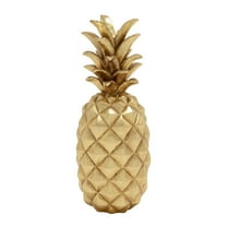 7" x 18" Gold Polystone Textured Pineapple Fruit Sculpture, by DecMode