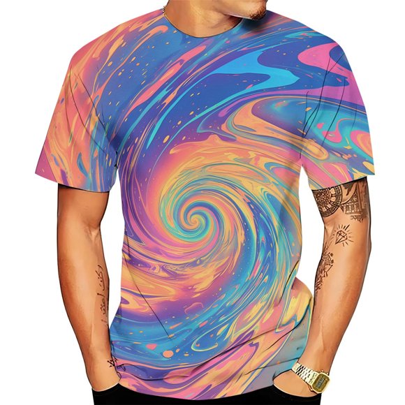 Men's Tie Dye Colorful T Shirt Novelty Spiral Stripe Print Short Sleeve Fashion Design for Casual Wear