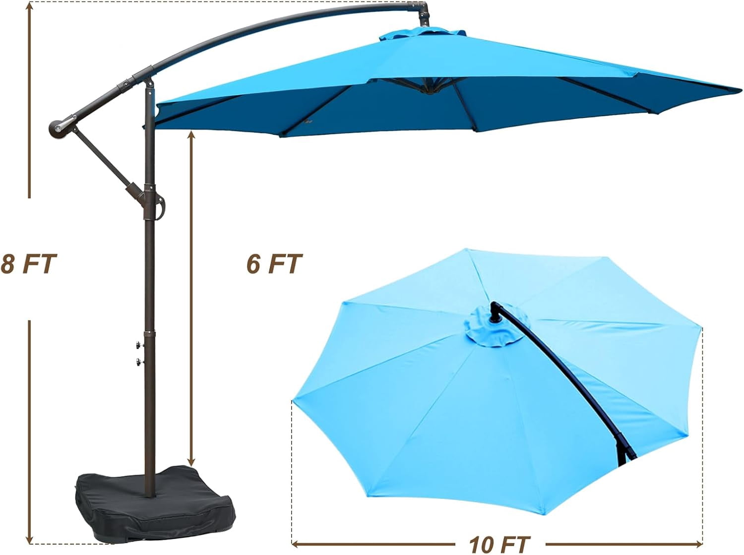 Aoodor 10Ft Offset Cantilever Hanging Patio Umbrella with Base, Outdoor Market Umbrella for Backyard, Poolside, Lawn and Garden