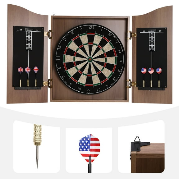 Wooden Dartboard Cabinet Set, 40.15x21.25in with 6 Professional Darts, Sisal Fiber Board for Home and Bar Decor