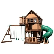 Backyard Discovery Skyfort II Cedar Wood Swing Set, Spiral Tube Slide, Clubhouse