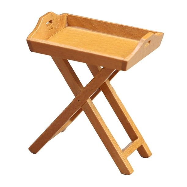 Mini mesa auxiliar con soporte para casa de muñecas, modelo de bandeja a escala 1:12, decoración de micropaisajes marrón oscuro