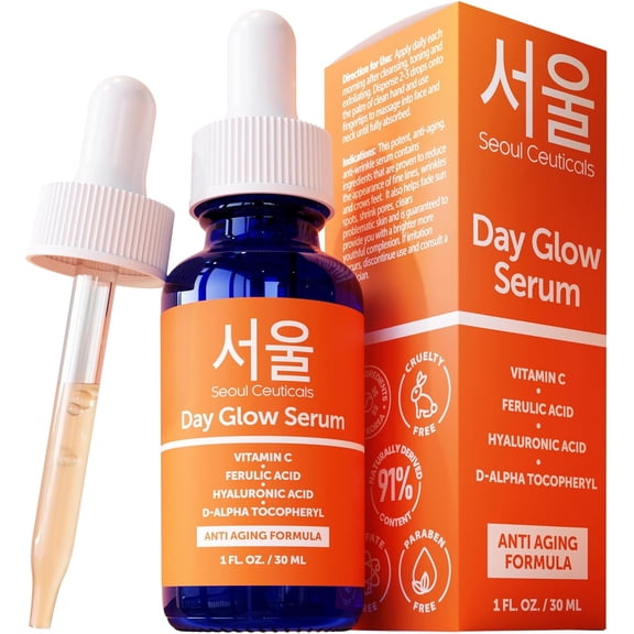 SeoulCeuticals Korean Skin Care 20% Vitamin C Hyaluronic Acid Serum + CE Ferulic Acid - Potent Anti Aging, Anti Wrinkle Korean Beauty Skincare 1oz