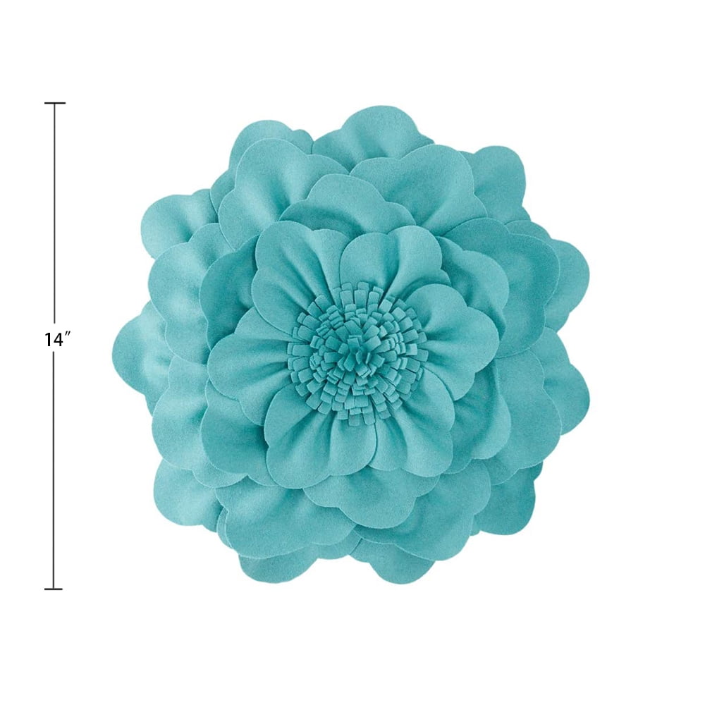 JWH 3D  Handmade Decorative Peony Flower Accent Pillow Cushion Round Shape 14 inch Aqua