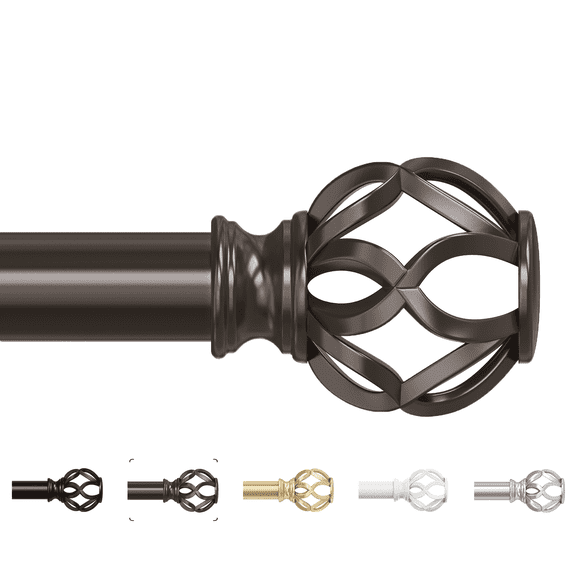 OLV 1" Brown Twist Cage Adjustable Single Curtain Rod Set for Windows,30-60"