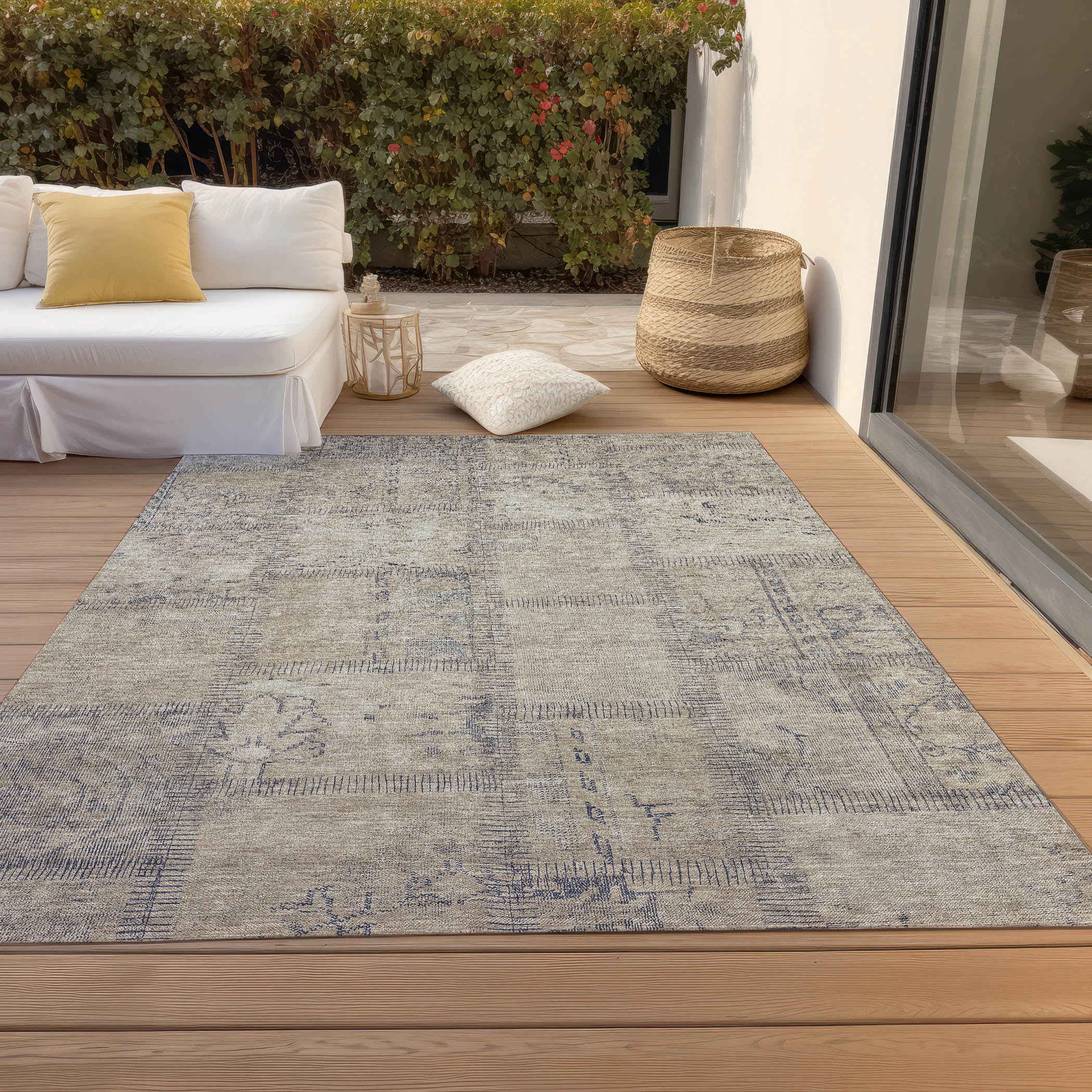Addison Rugs Chantille Indoor/Outdoor Transitional Patchwork Beige Washable Rectangle Rug, 10' x 14'