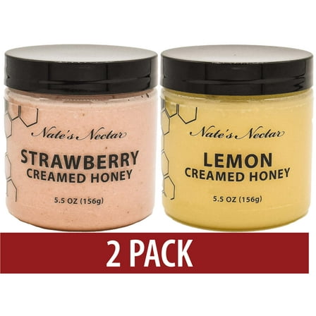 (2 Pack) Strawberry & Lemon Creamed Honey, Nate's Nectar, 5.5 oz