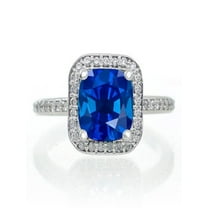 1.5 Carat Princess Cut Sapphire Classic Halo Engagement Ring in 14k White Gold affordable Sapphire and diamond engagement ring