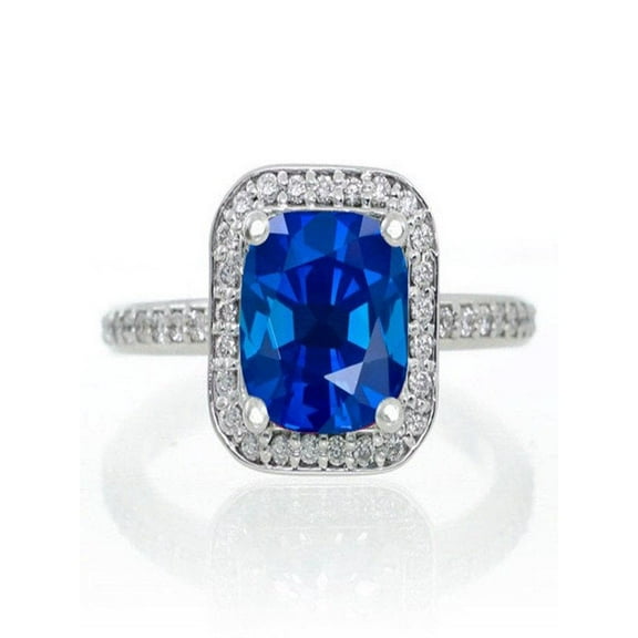 1.5 Carat Princess Cut Sapphire Classic Halo Engagement Ring in 14k White Gold affordable Sapphire and diamond engagement ring