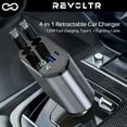 thumbnail image 2 of 4-in-1 Retractable Car Charger, 120W USB-C Fast Adapter with Lighting Cable & Dual Ports for iPhone, iPad, AirPods, Samsung, Google Pixel, 2 of 7