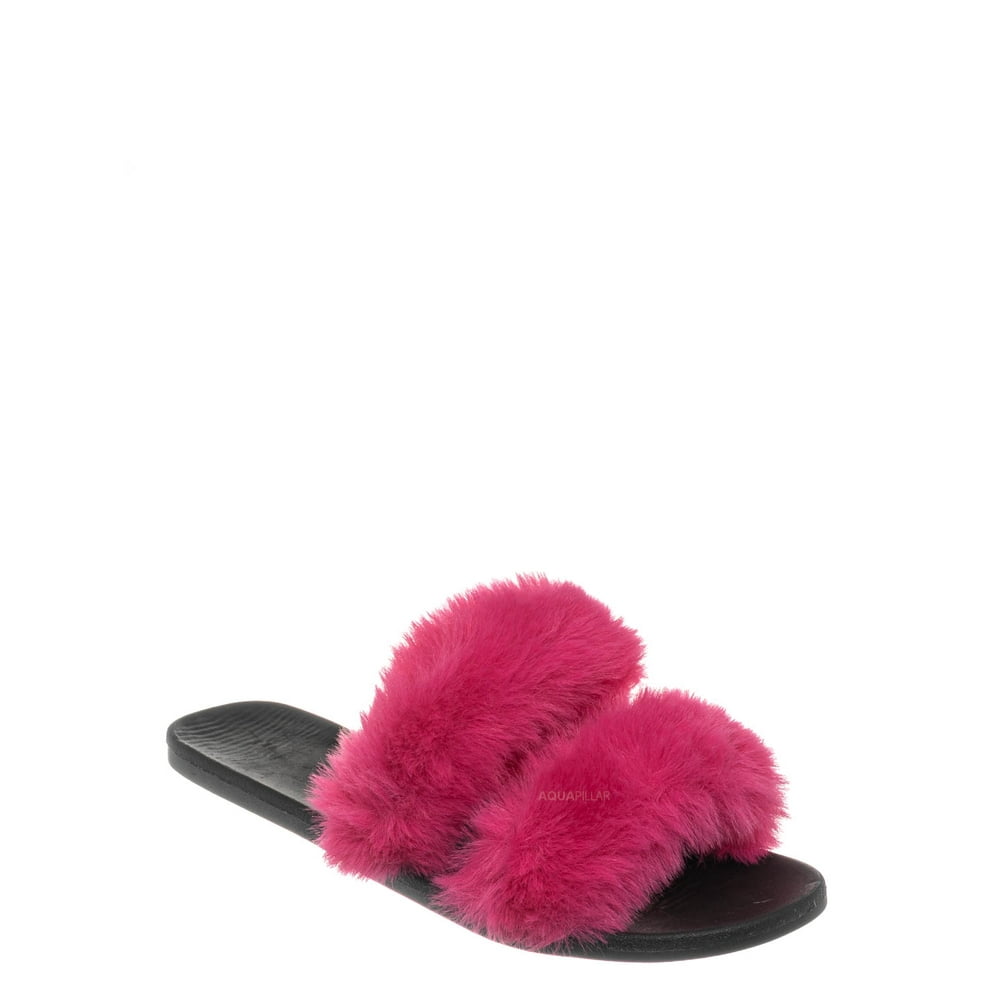 two strap fur sandals