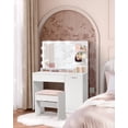 thumbnail image 3 of VASAGLE Vanity Desk with Mirror and Lights, 43.3-Inch Wide Makeup Vanity with Upholstered Vanity Stool, Power Outlets, Dimmable LED Lights, Storage Drawer, for Bedroom, Cloud White, 3 of 6