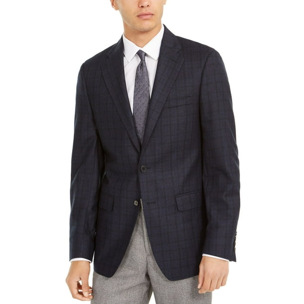 Calvin Klein Men's Slim-Fit Windowpane Wool Sport Coat (Blue, 50 R) - Calvin Klein Men's Slim-Fit Windowpane Wool Sport Coat (Blue, 50 R) -