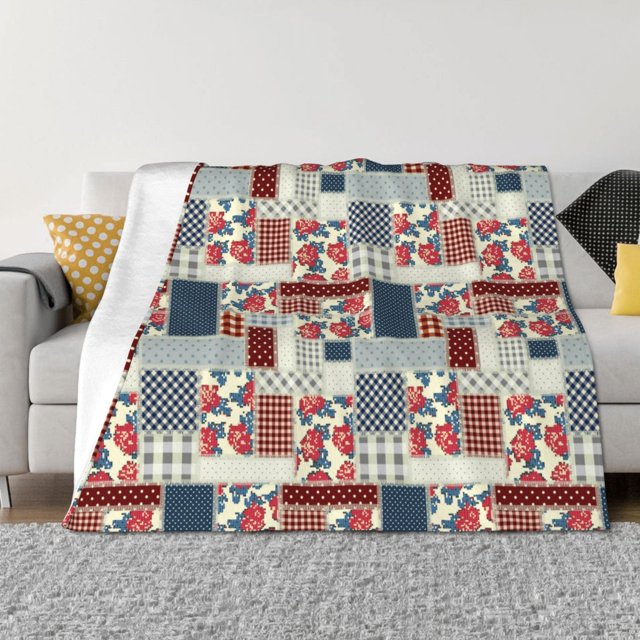 Balery Patchwork In Country Style Manta de Franela con Dibujo, Lujo Ultra Suave y Cálido, Antipelusa y Resistente a las Arrugas para Cama, Sofá, Camping -50"x40"