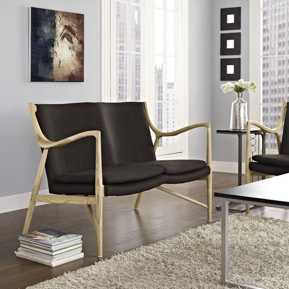 Modway Makeshift Fabric Loveseat in Natural and Brown