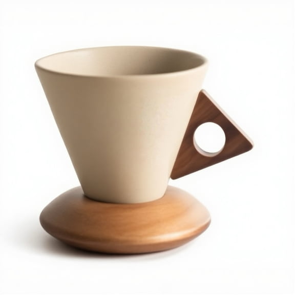 Btomtd Conical Ceramic Coffee Cups with Base - 6oz Vintage Style Home Drinking Mug, Mini Funnel Shaped Cups for Coffee, Beige